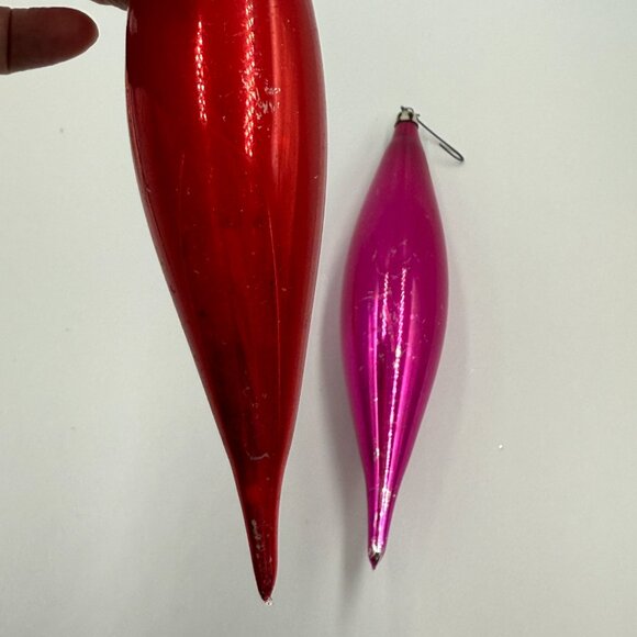 2 Vtg Poland Mercury Glass Teardrop Icicle Christmas Ornaments 8.5" Fuschia Red - Picture 15 of 15